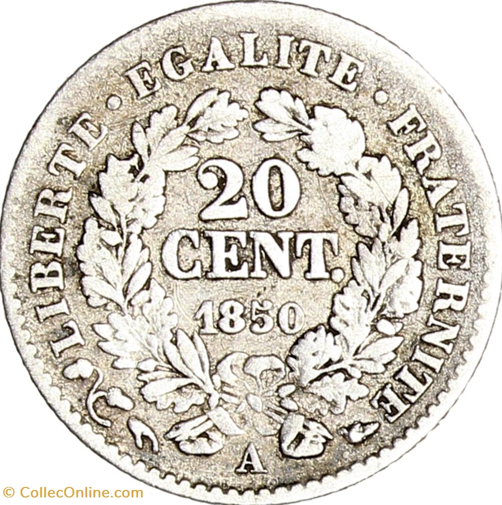 monnaies monde france 20 centimes ceres iie republique 1850 oreille haute paris