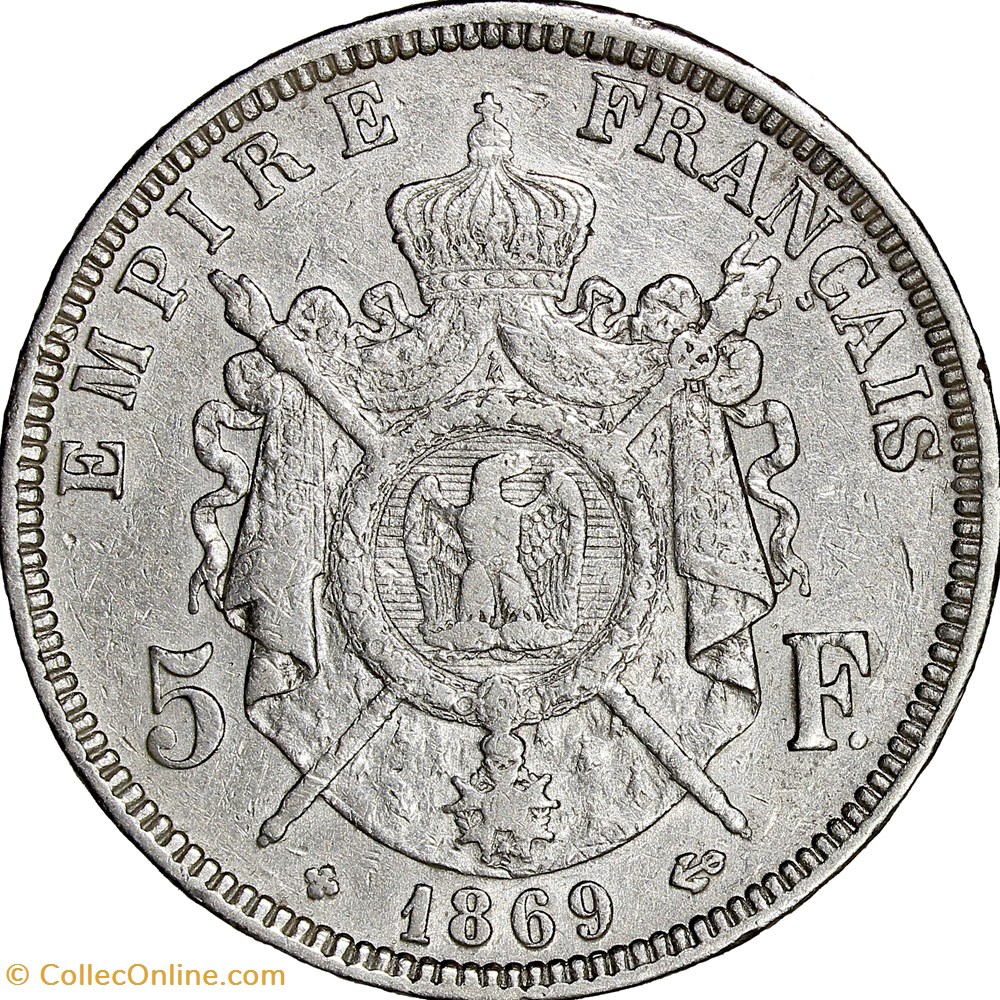 5 francs, tête laurée, Napoléon III, 1869, Strasbourg monnaies monde france 5 francs tete lauree napoleon iii 1869 strasbourg