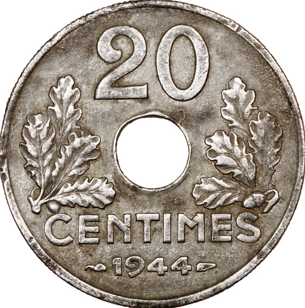 monnaies monde france 20 centimes etat francais legere etat francais 1944 zinc