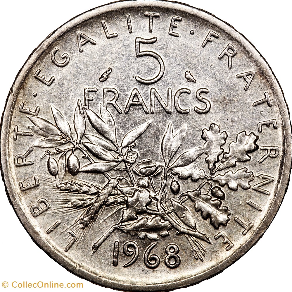 monnaies monde france 5 francs semeuse ve republique 1968