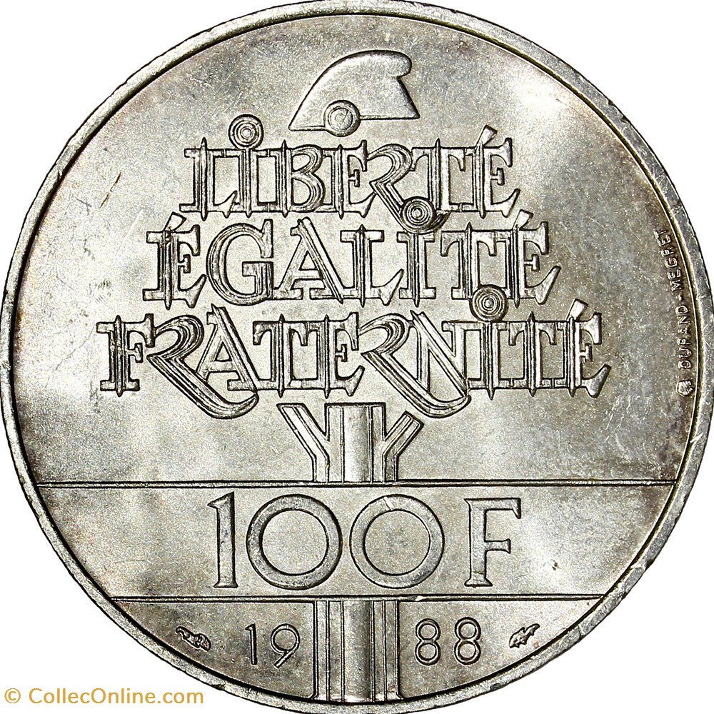 100 francs Fraternité, Ve République, 1988 monnaies monde france 100 francs fraternite ve republique 1988