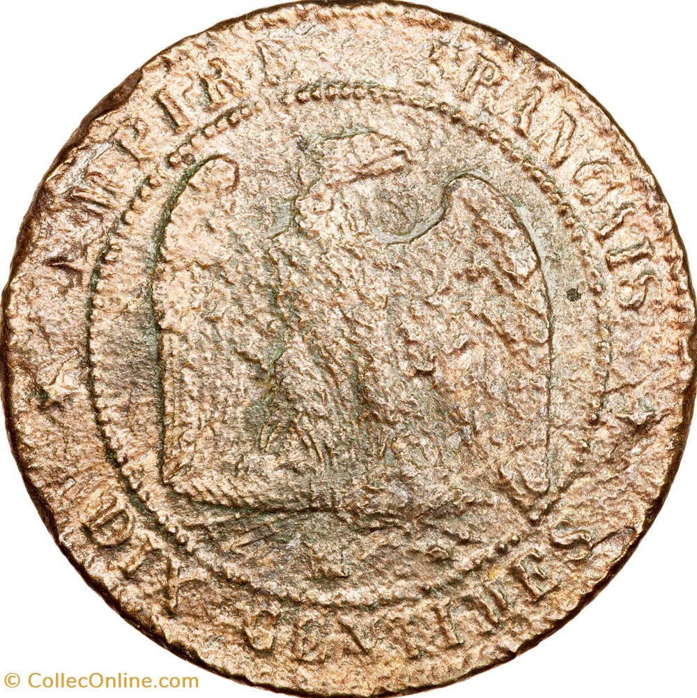 Dix centimes, tête nue, Napoléon III, 1854, Marseille monnaies monde france dix centimes tete nue napoleon iii 1854 marseille