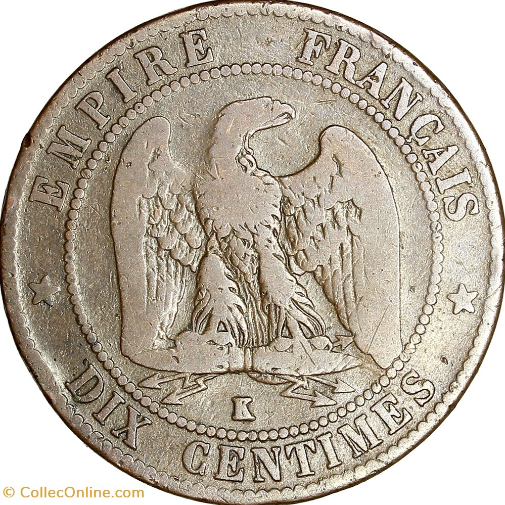 Dix centimes, tête laurée, Napoléon III, 1862, Bordeaux monnaies monde france dix centimes tete lauree napoleon iii 1862 bordeaux