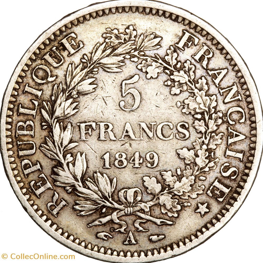 5 francs Hercule, IIe République, 1849, Paris monnaies monde france 5 francs hercule iie republique 1849 paris