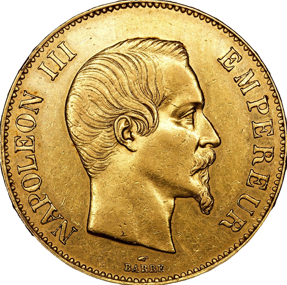 100 francs, tête nue, Napoléon III, 1858, Paris monnaies monde france 100 francs tete nue napoleon iii 1858 paris