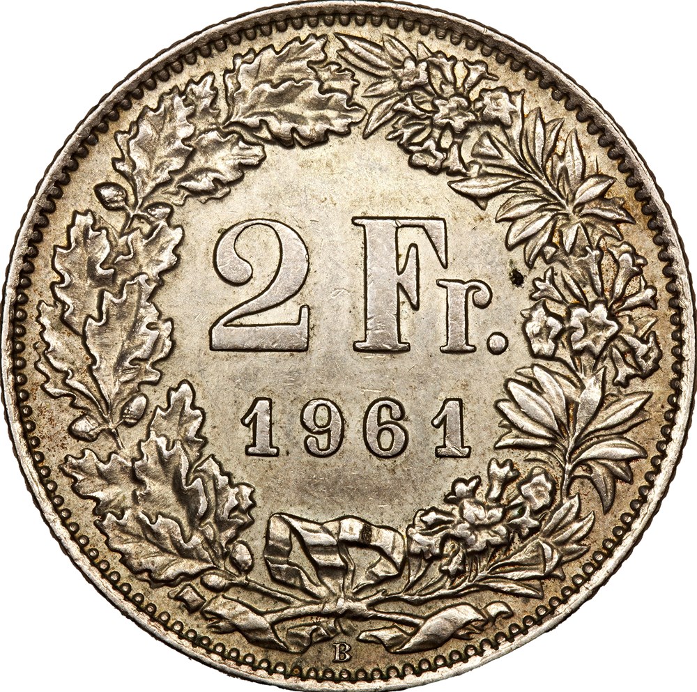 monnaies monde 2 francs helvetia suisse 1961 berne
