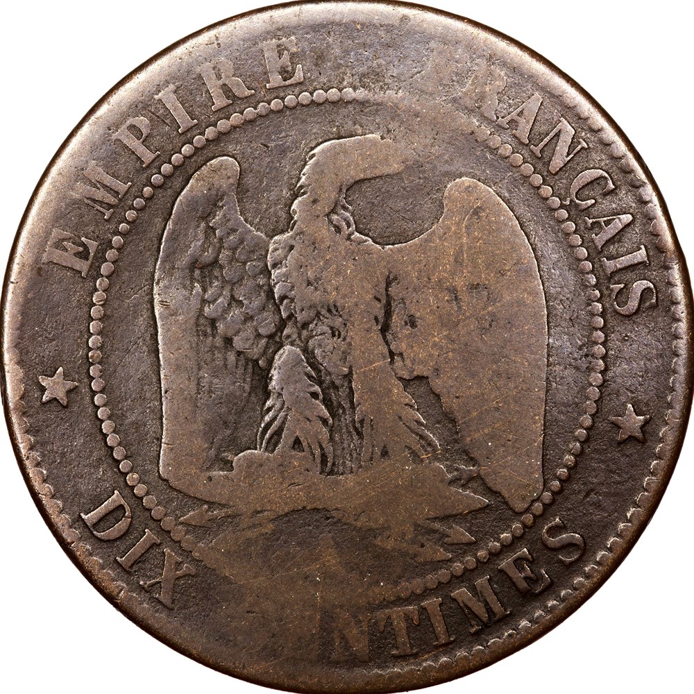 monnaies monde france dix centimes tete nue napoleon iii 1855 ancre paris