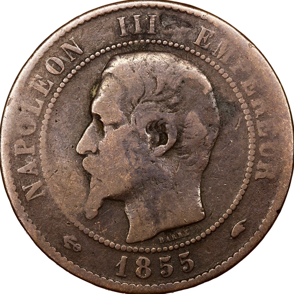 monnaies monde france dix centimes tete nue napoleon iii 1855 ancre paris