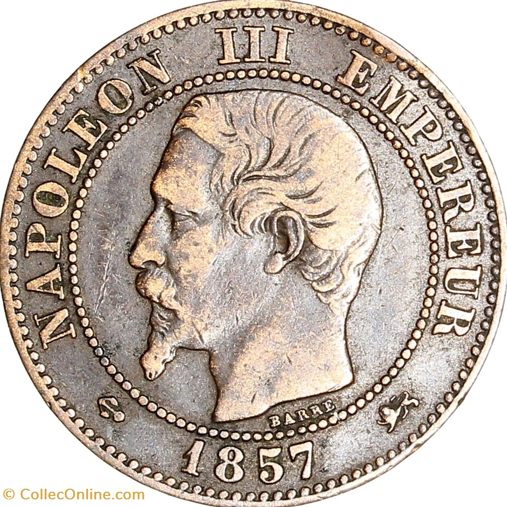 Deux centimes, tête nue, Napoléon III, 1857, grand lion grand D, Lyon monnaies monde france deux centimes tete nue napoleon iii 1857 grand lion grand d lyon