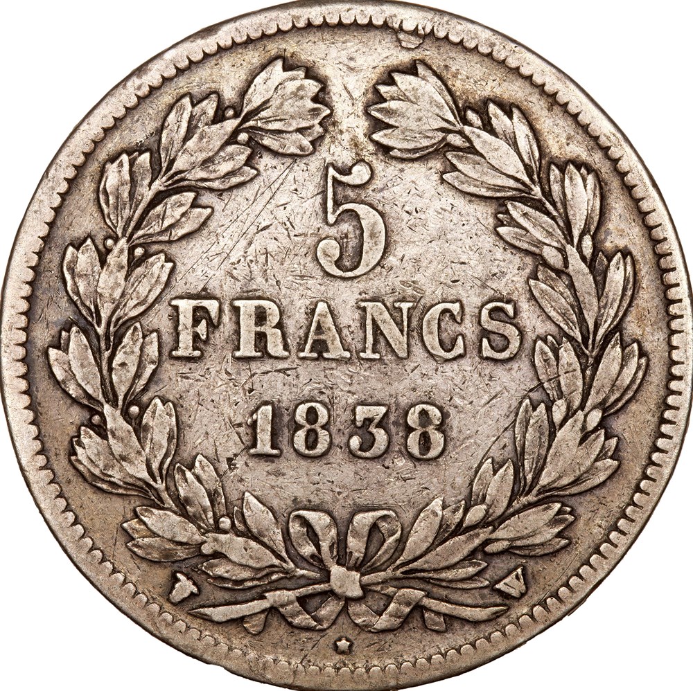 5 francs, 2e type Domard, Louis-Philippe Ier, 1838, Lille monnaies monde france 5 francs 2e type domard louis philippe ier 1838 lille