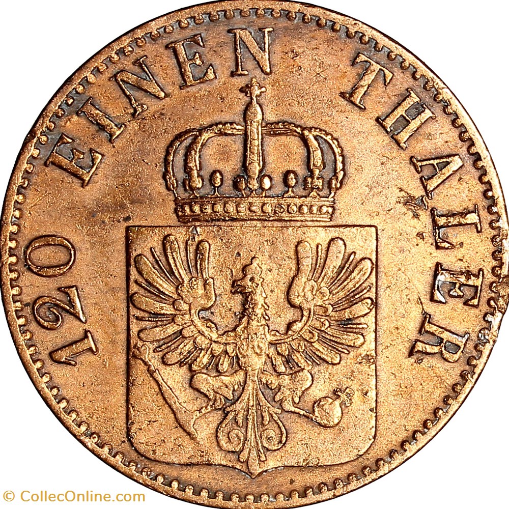 3 pfenninge, Guillaume Ier de Prusse, 1865, Berlin monnaies monde allemagne 3 pfenninge guillaume ier de prusse 1865 berlin