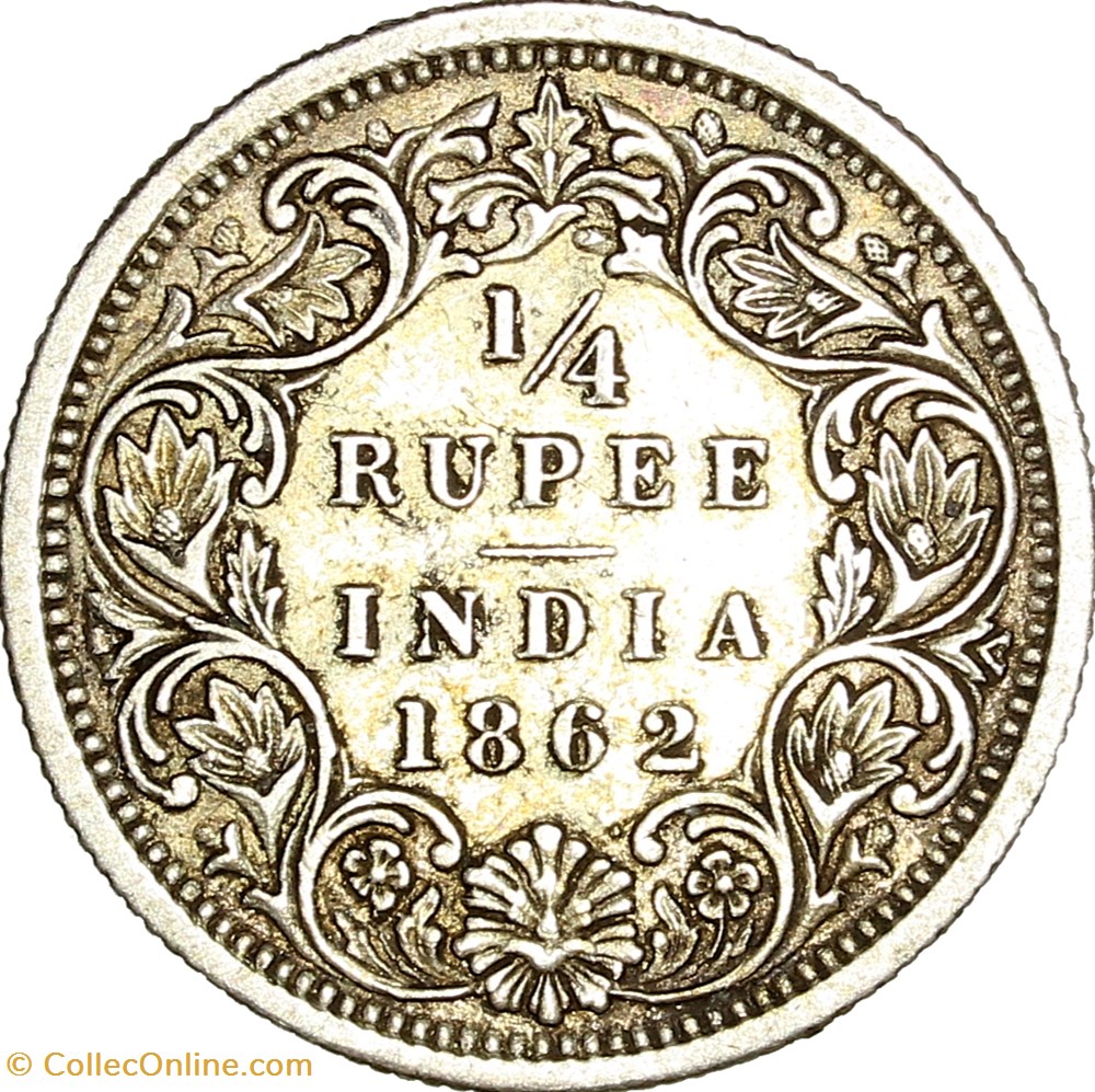 1/4 roupie, Indes Britanniques, Victoria, 1862, Bombay monnaies monde 1 4 roupie indes britanniques victoria 1862 bombay