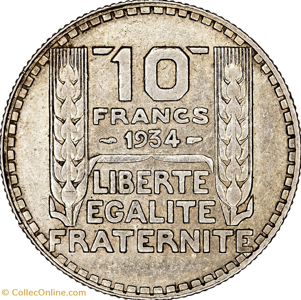 10 francs Turin, IIIe République, 1934, 3 pointu monnaies monde france 10 francs turin iiie republique 1934 3 pointu