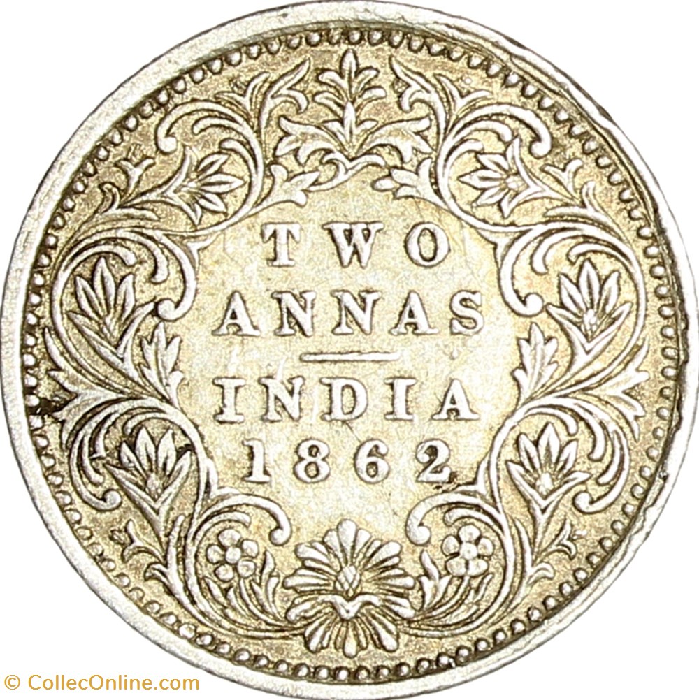 2 annas, Indes Britanniques, Victoria, 1862, Bombay monnaies monde 2 annas indes britanniques victoria 1862 bombay