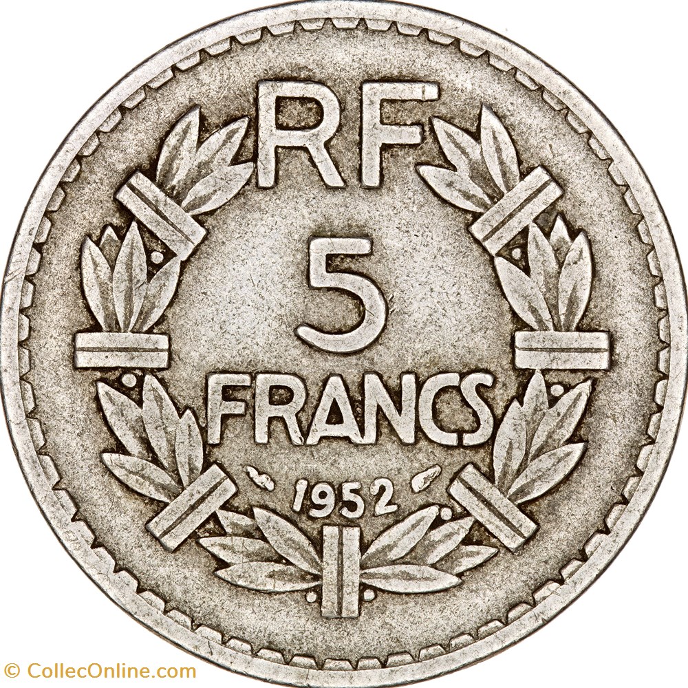 monnaies monde france 5 francs lavrillier aluminium ive republique 1952
