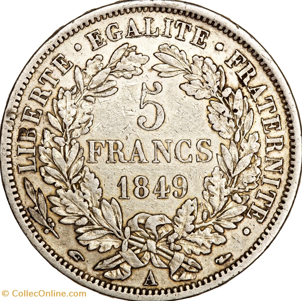 monnaies monde france 5 francs ceres iie republique 1849 paris
