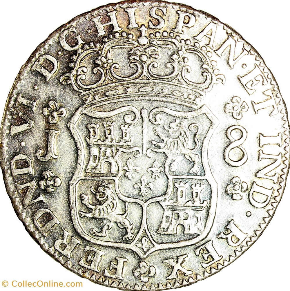 8 réales de Ferdinand VI d'Espagne, 1752, Santiago du Chili, faux moderne monnaies europe medievale royaume 8 reales de ferdinand vi espagne 1752 santiago du chili faux moderne