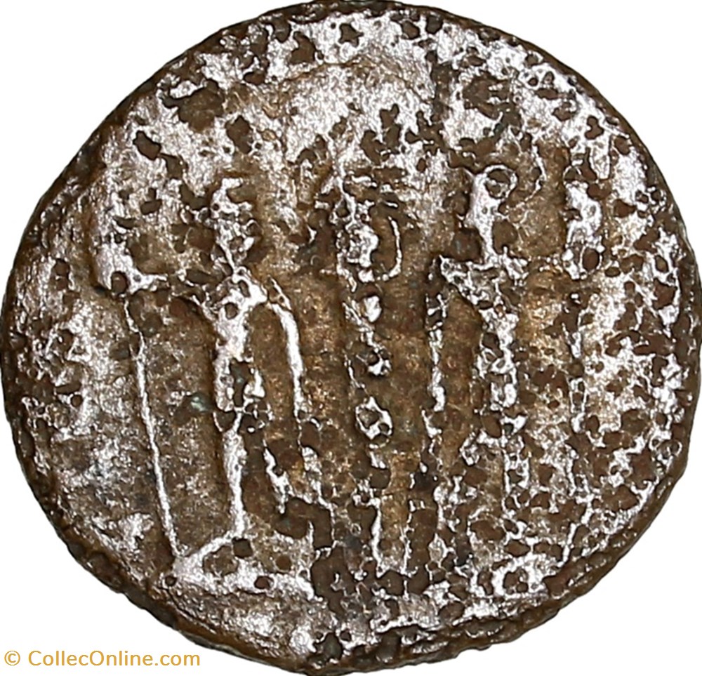 Centenionalis d'un Constantinien, Gloria Exercitus, 335-341, atelier ind. monnaies antiques romaines imperiales et republicaines centenionalis un constantinien gloria exercitus 335 341 atelier ind