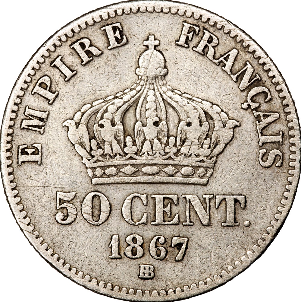 monnaies monde france 50 centimes tete lauree napoleon iii 1867 different decale strasbourg