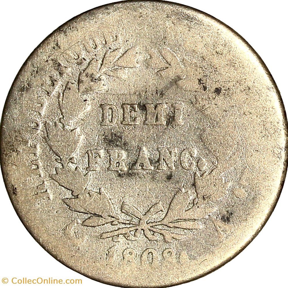 Demi-franc, tête laurée, République, Napoléon Ier, 1808, Paris monnaies monde france demi franc tete lauree republique napoleon ier 1808 paris