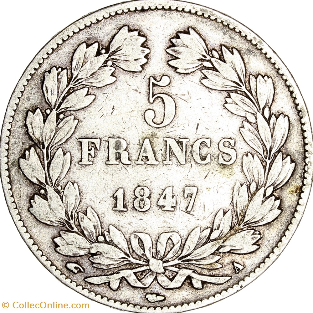 5 francs, 3e type Domard, Louis-Philippe Ier, 1847, Paris monnaies monde france 5 francs 3e type domard louis philippe ier 1847 paris