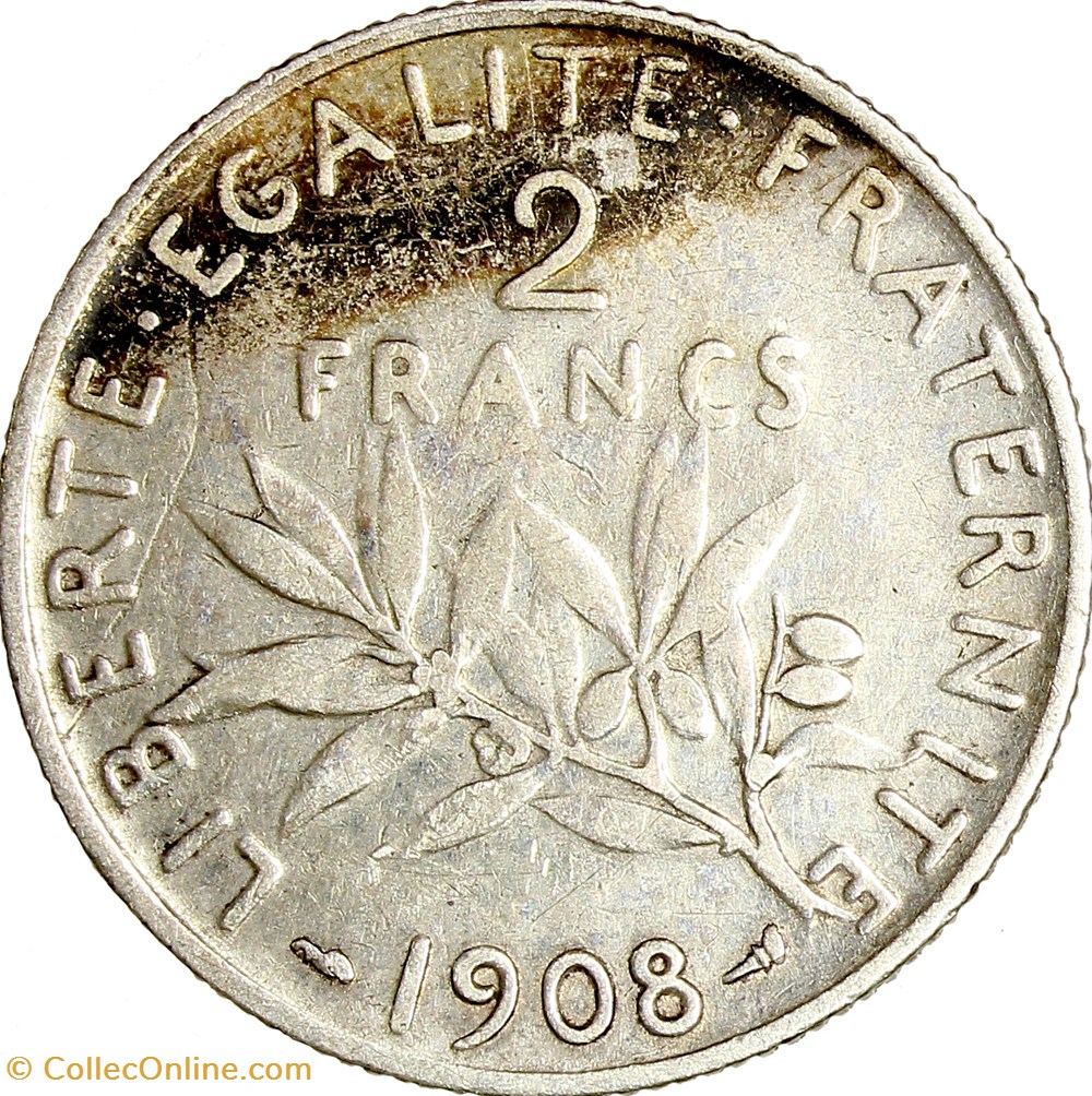 2 francs Semeuse, IIIe République, 1908 monnaies monde france 2 francs semeuse iiie republique 1908