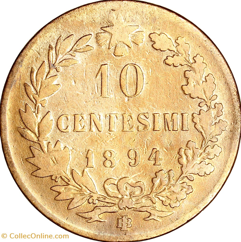 10 centesimi, Humbert Ier d'Italie, 1894, Birmingham monnaies monde 10 centesimi humbert ier italie 1894 birmingham
