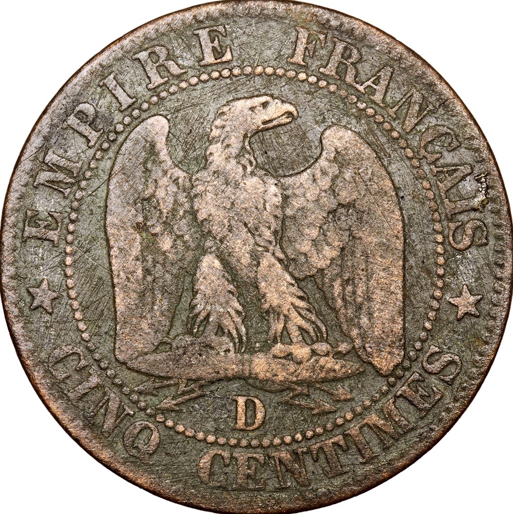 monnaies monde france cinq centimes tete nue napoleon iii 1853 lyon