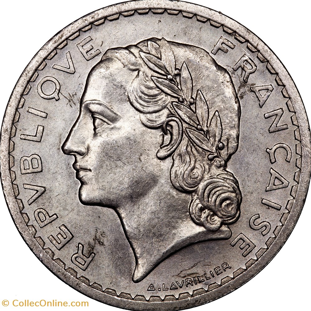 5 francs Lavrillier, aluminium, GPRF, 1945, Beaumont-le-Roger monnaies monde france 5 francs lavrillier aluminium gprf 1945 beaumont le roger