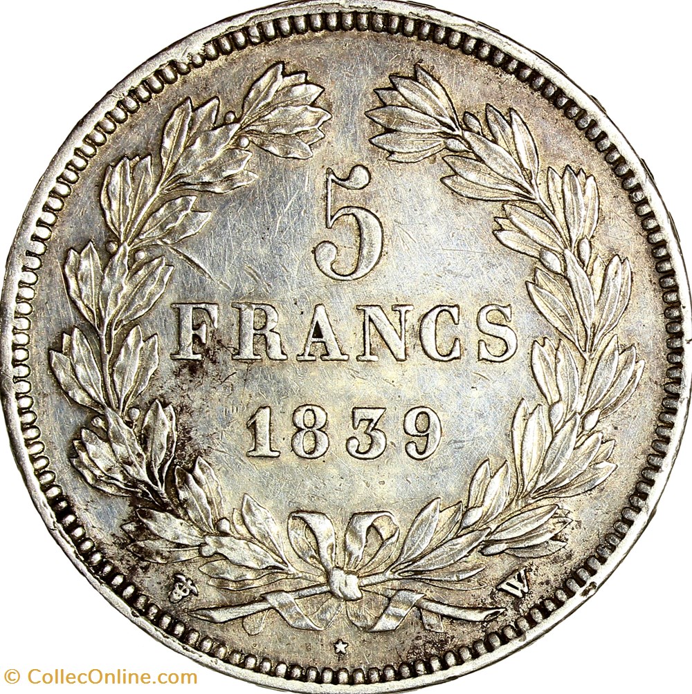 5 francs, 2e type Domard, Louis-Philippe Ier, 1839, Lille monnaies monde france 5 francs 2e type domard louis philippe ier 1839 lille