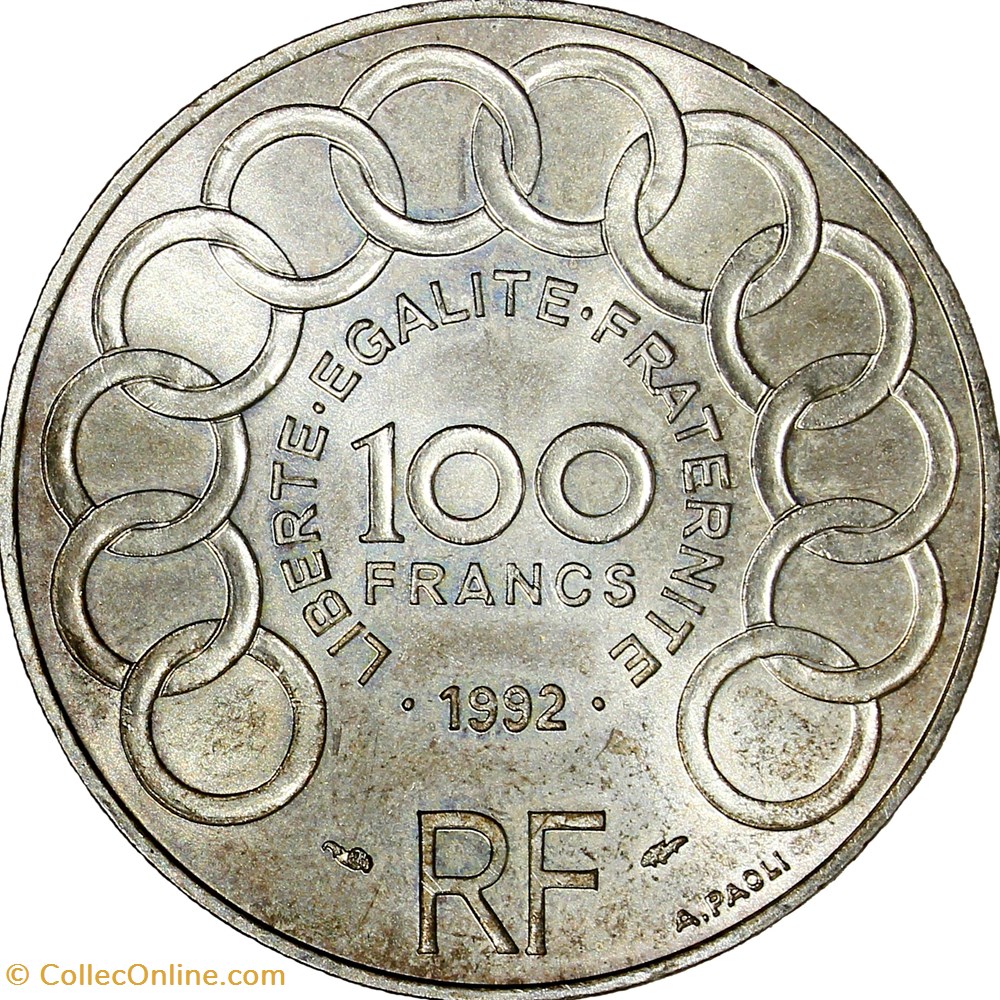 100 francs Jean Monnet, Ve République, 1992 monnaies monde france 100 francs jean monnet ve republique 1992
