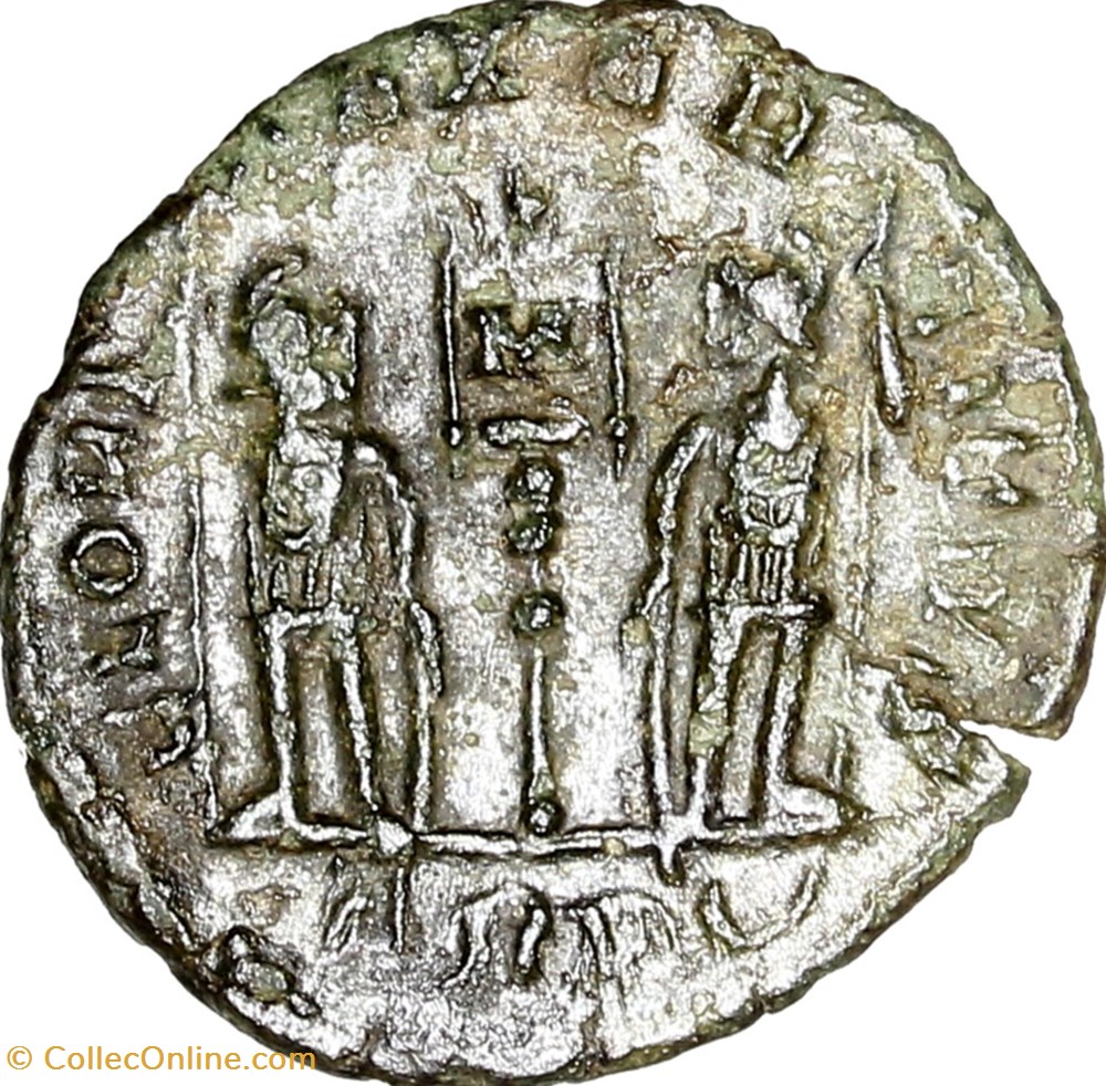 Centenionalis de Constans, Gloria Exercitus, avril - été 340, Trèves monnaies antiques romaines imperiales republicaines centenionalis de constans gloria exercitus avril ete 340 treves
