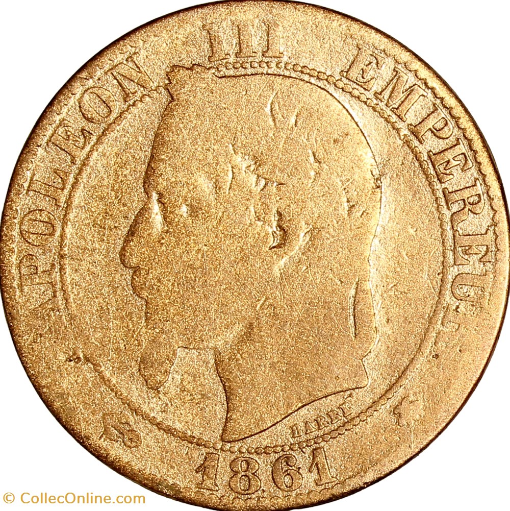 Cinq centimes, tête laurée, Napoléon III, 1861, Paris monnaies monde france cinq centimes tete lauree napoleon iii 1861 paris
