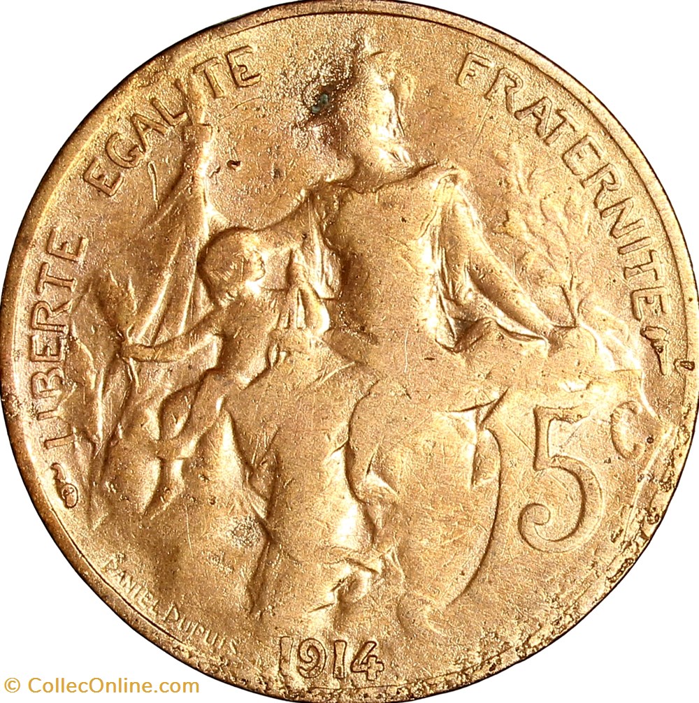 5 centimes Daniel-Dupuis, IIIe République, 1914 monnaies monde france 5 centimes daniel dupuis iiie republique 1914