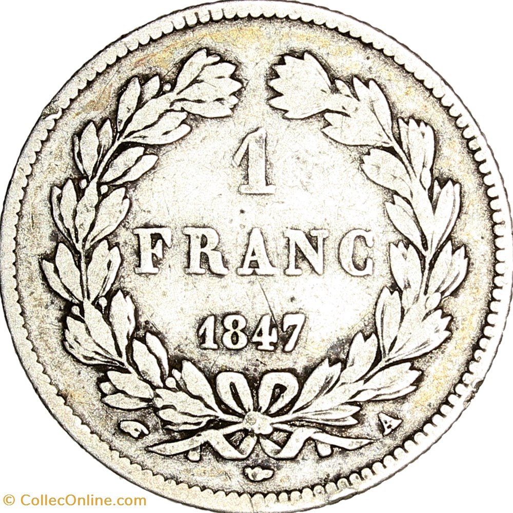 1 franc couronne de chêne, Louis-Philippe Ier, 1847, Paris monnaies monde france 1 franc couronne de chene louis philippe ier 1847 paris