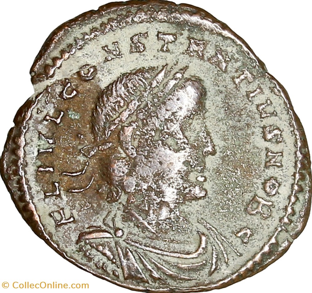 Centenionalis de Constance II césar, Gloria Exercitus 1 enseigne, 336-337, Constantinople monnaies antiques romaines imperiales et republicaines centenionalis de constance ii cesar gloria exercitus 1 enseigne 336 337 constantinople