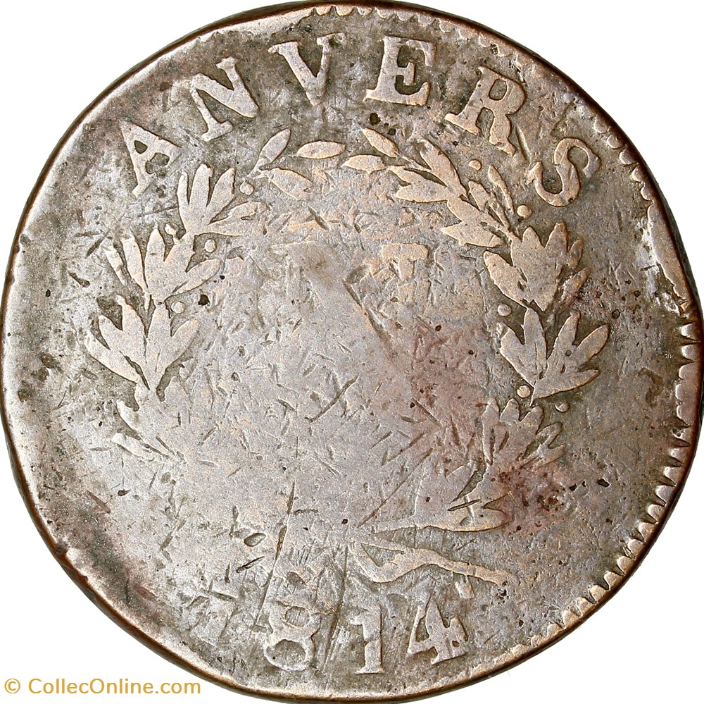 10 centimes d'Anvers à l'N, Napoléon Ier, 1814W, Anvers, atelier de Wolschot monnaies monde france 10 centimes anvers a n napoleon ier 1814w anvers atelier de wolschot