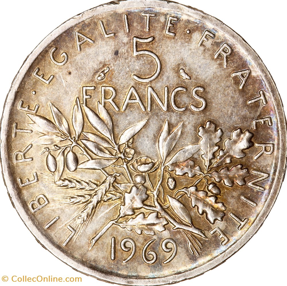5 francs Semeuse, Ve République, 1969 monnaies monde france 5 francs semeuse ve republique 1969