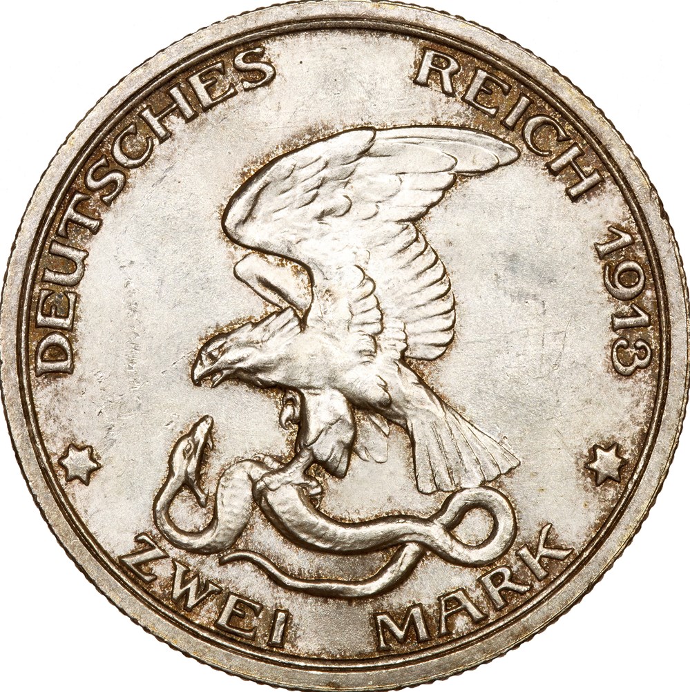 2 mark, Guillaume II de Prusse, 100 ans de la déclaration de guerre à Napoléon Ier, 1913, Berlin monnaies monde allemagne 2 mark guillaume ii de prusse 100 ans de la declaration de guerre a napoleon ier 1913 berlin