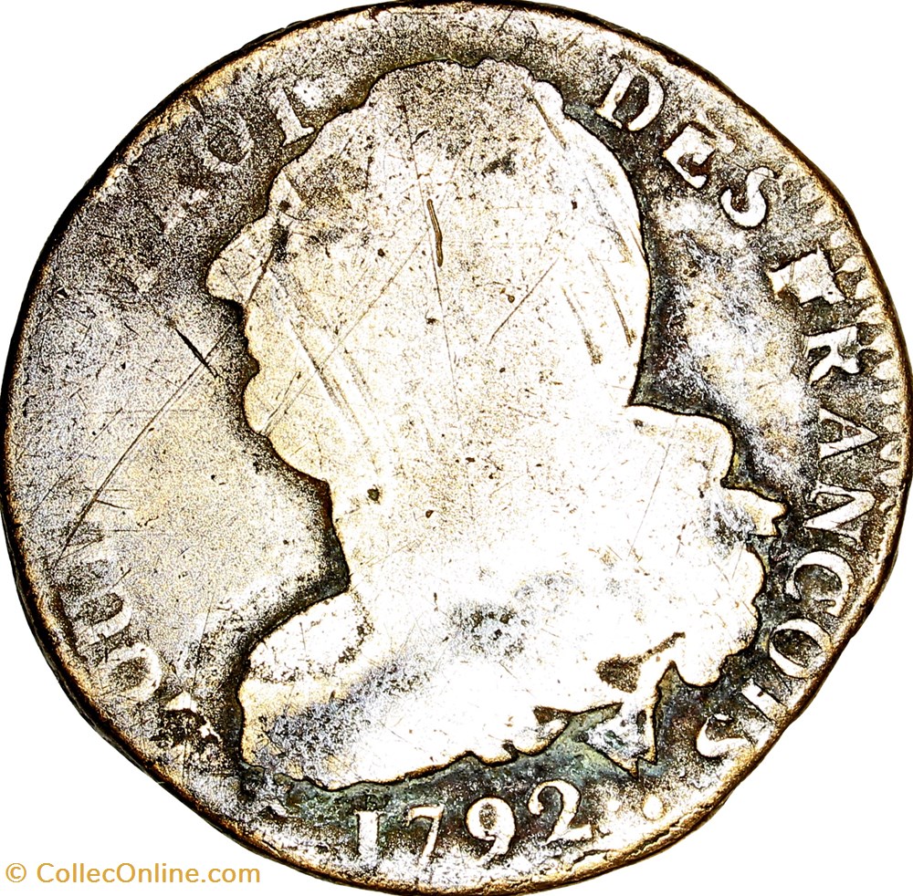 2 sols au faisceau, type François, Louis XVI, 1792, an 4, Arras monnaies monde france 2 sols au faisceau type francois louis xvi 1792 an 4 arras