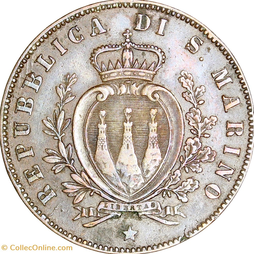 5 centesimi, Saint-Marin, 1869, Milan monnaies monde 5 centesimi saint marin 1869 milan