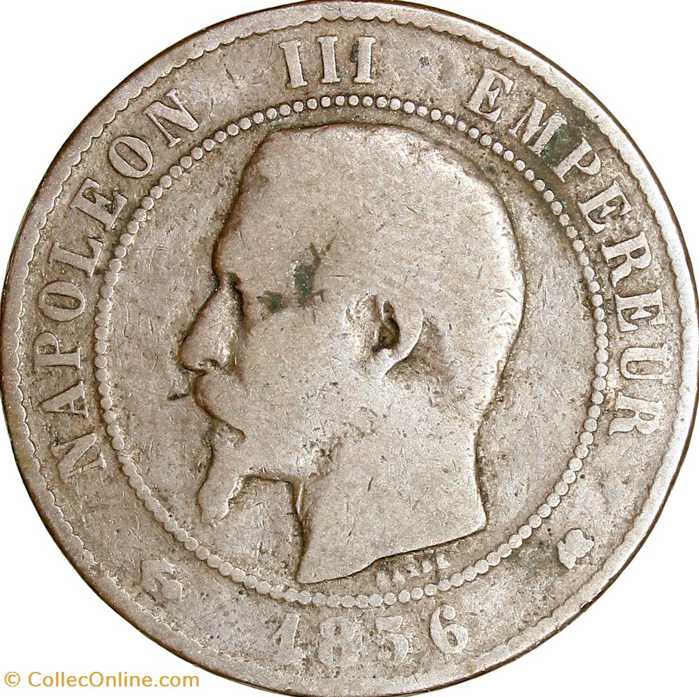 Dix centimes, tête nue, Napoléon III, 1856, Bordeaux monnaies monde france dix centimes tete nue napoleon iii 1856 bordeaux