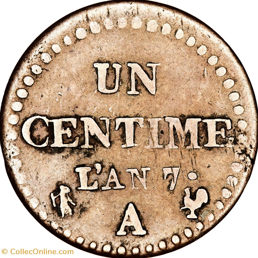 Un centime Dupré, le Directoire, an 7, 7 normal, 53 / 50 perles, Paris monnaies monde france un centime dupre le directoire an 7 7 normal 53 50 perles paris