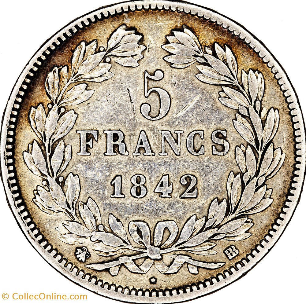 5 francs, 2e type Domard, Louis-Philippe Ier, 1842, Strasbourg monnaies monde france 5 francs 2e type domard louis philippe ier 1842 strasbourg