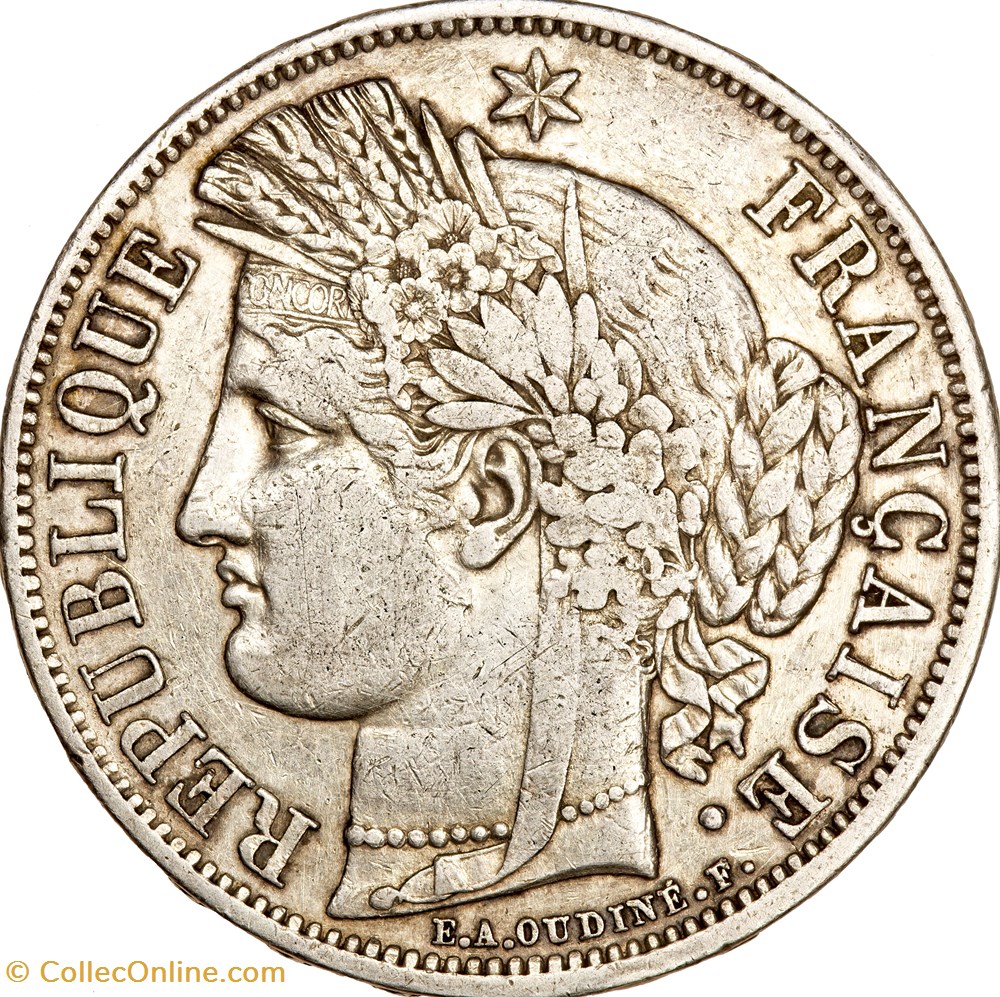 monnaies monde france 5 francs ceres iie republique 1849 paris