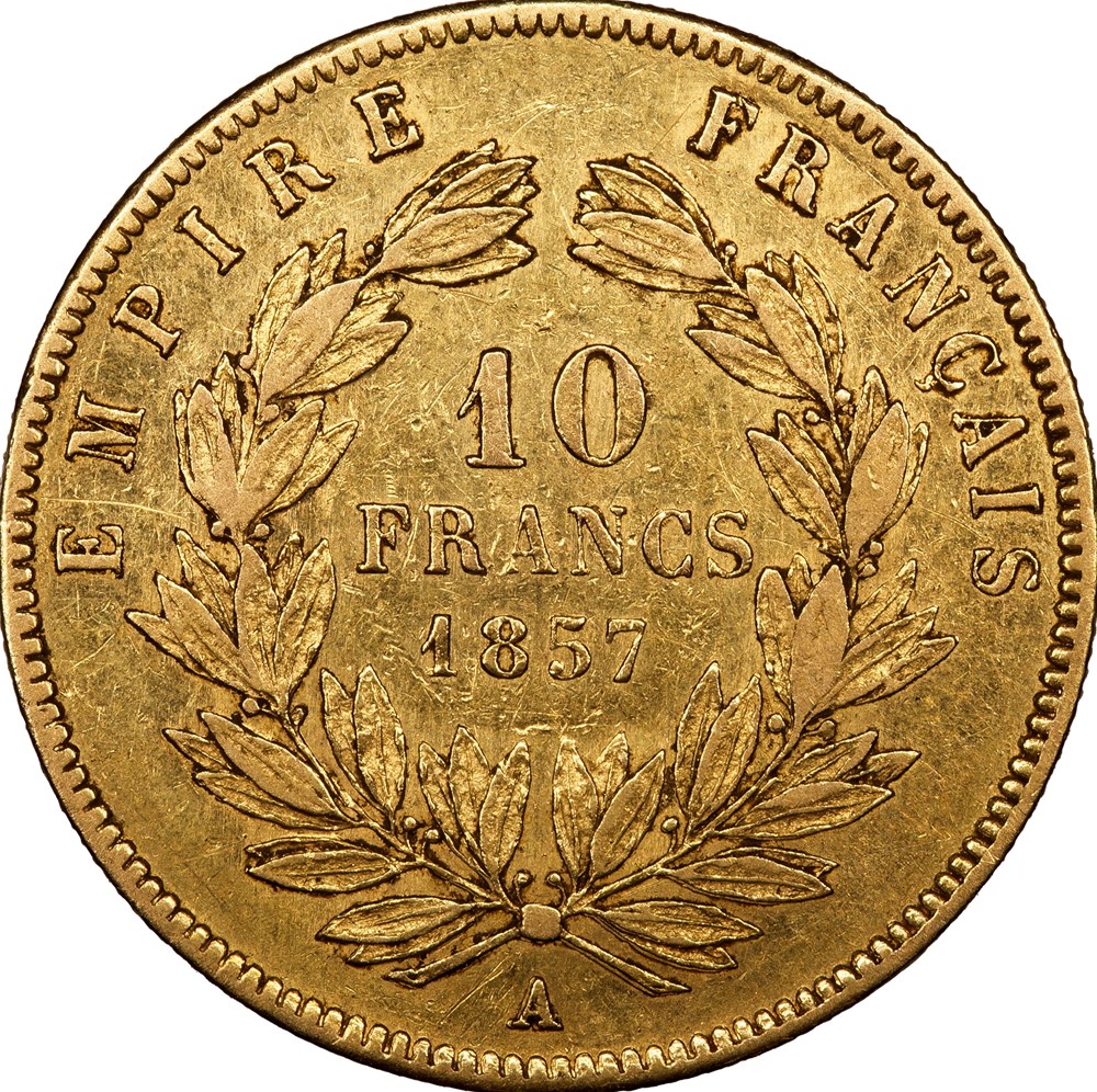 10 francs, tête nue, Napoléon III, 1857, Paris monnaies monde france 10 francs tete nue napoleon iii 1857 paris