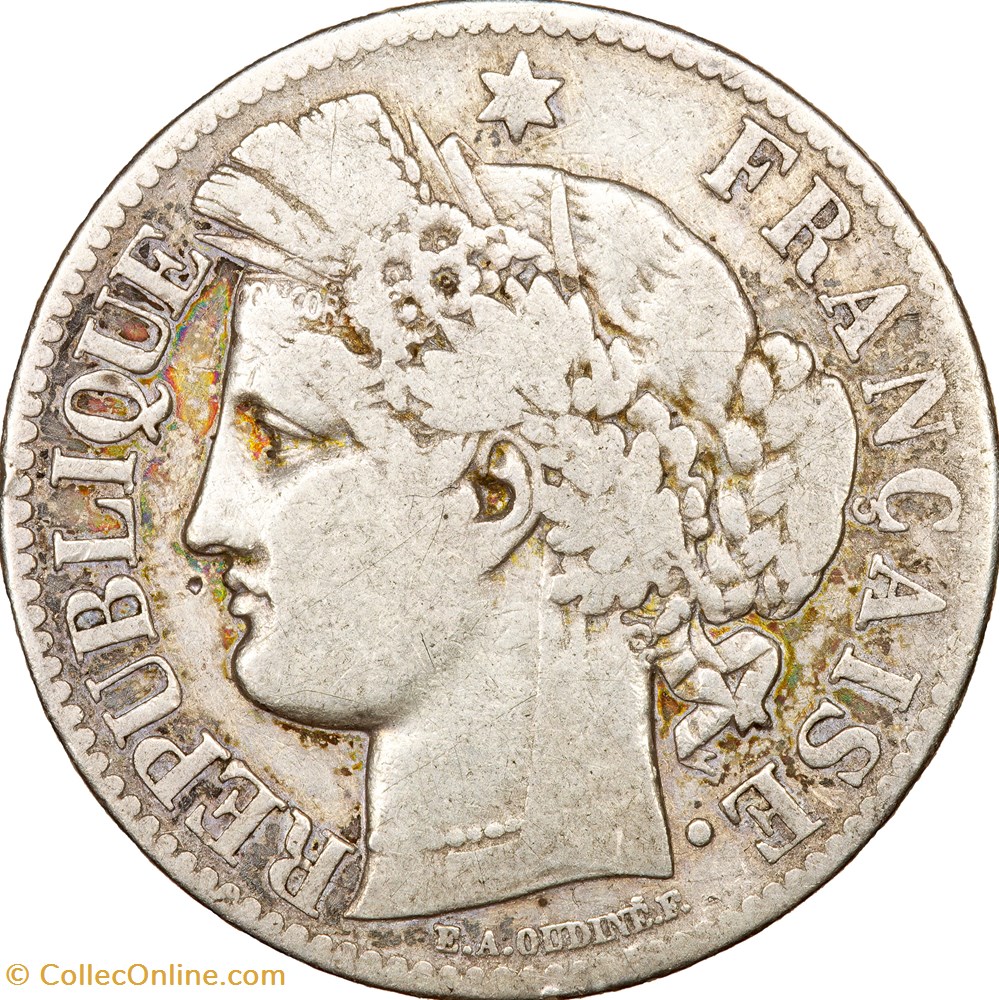 2 francs Cérès, avec légende, IIIe République, 1871, petit A, Paris monnaies monde france 2 francs ceres avec legende iiie republique 1871 petit a paris