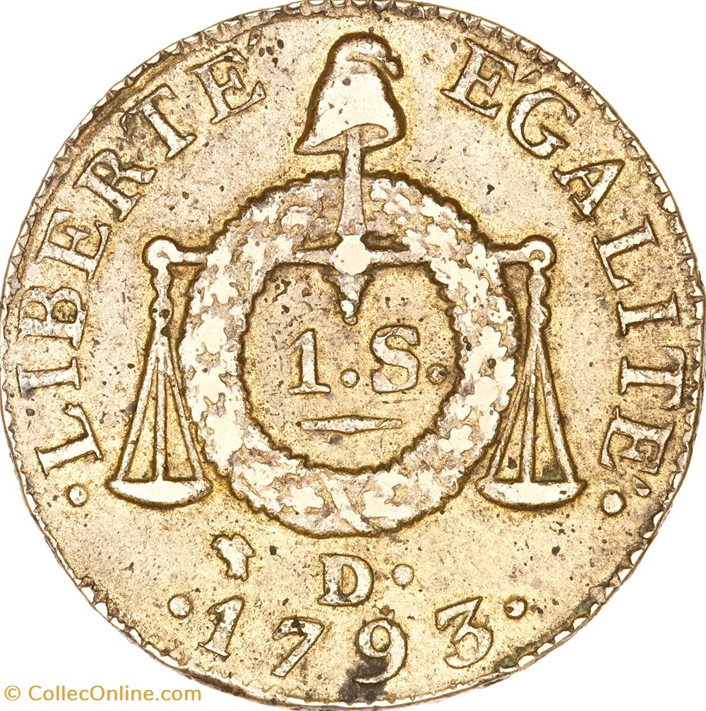 Sol à la table de la loi, daté, la Convention, 1793, an II, Dijon monnaies monde france sol a la table de la loi date la convention 1793 an ii dijon