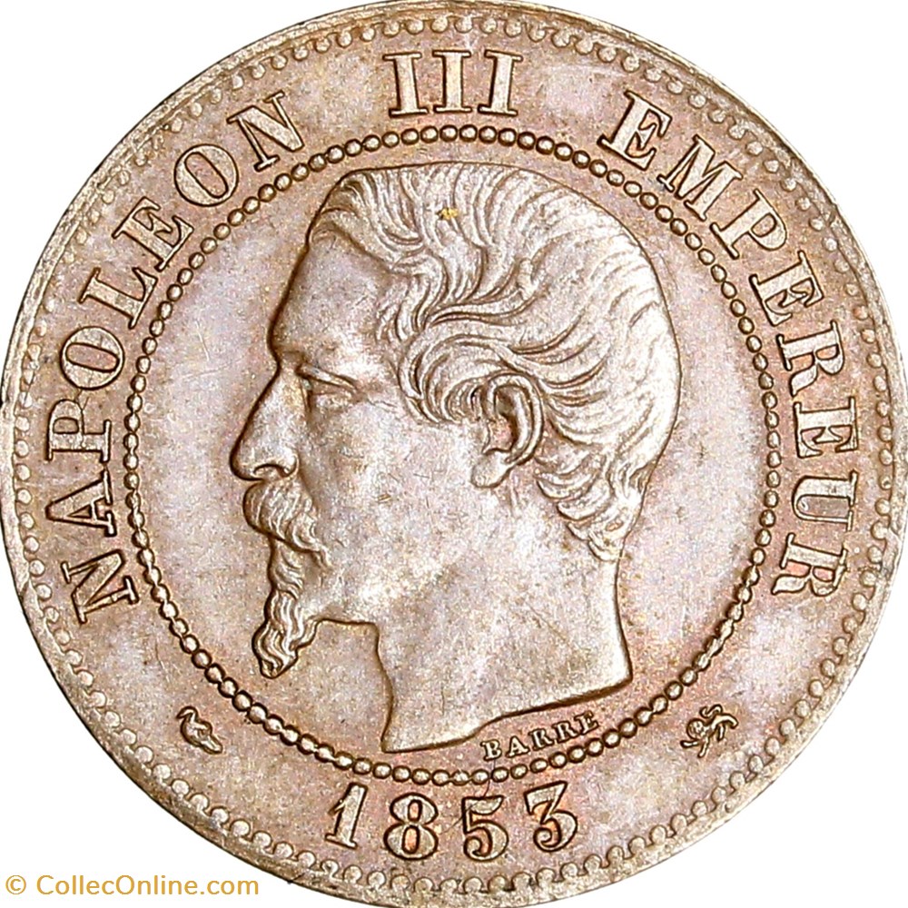 Deux centimes, tête nue, Napoléon III, 1853, petit D, Lyon monnaies monde france deux centimes tete nue napoleon iii 1853 petit d lyon