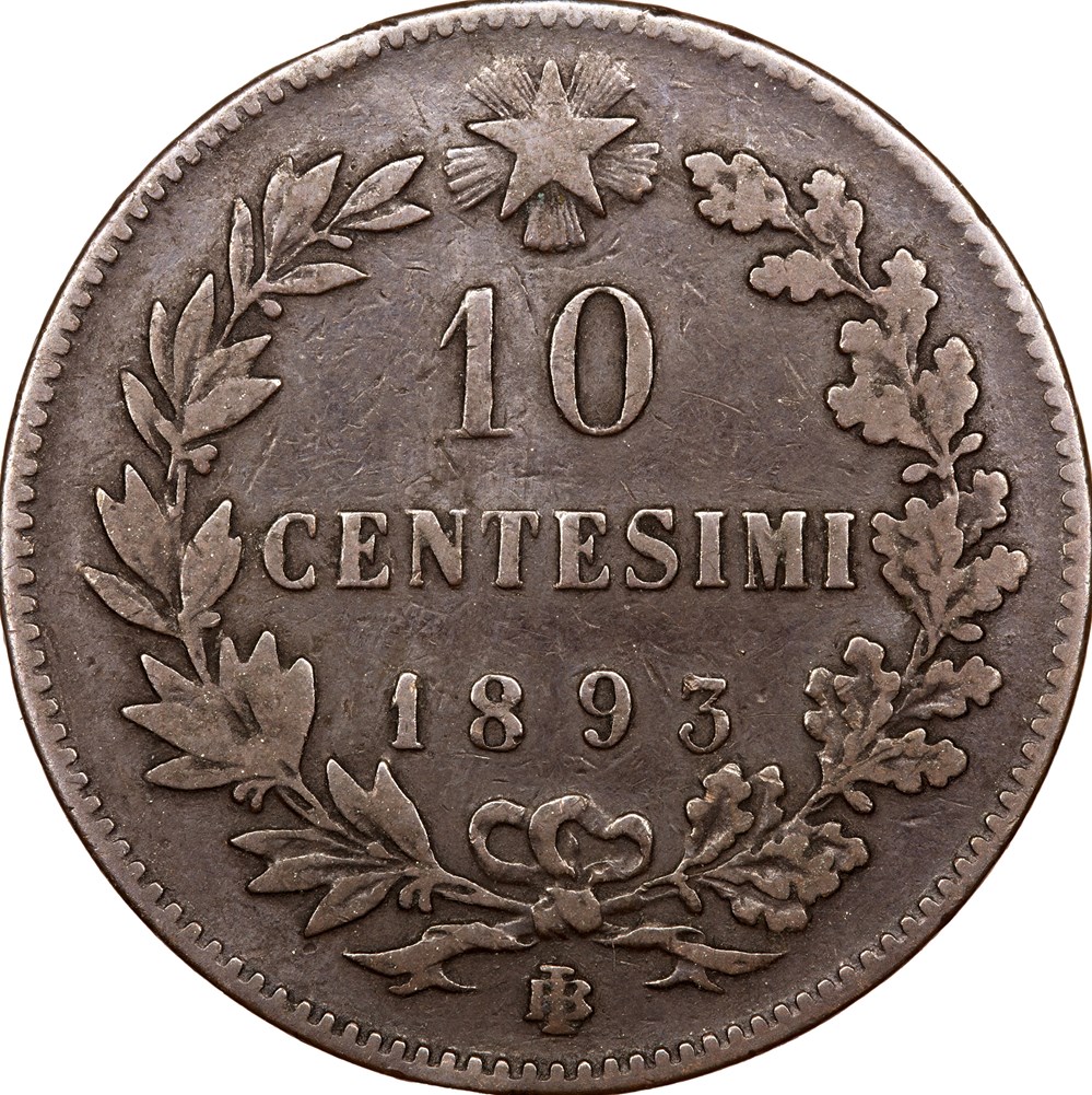 10 centesimi, Humbert Ier d'Italie, 1893, Birmingham monnaies monde 10 centesimi humbert ier italie 1893 birmingham